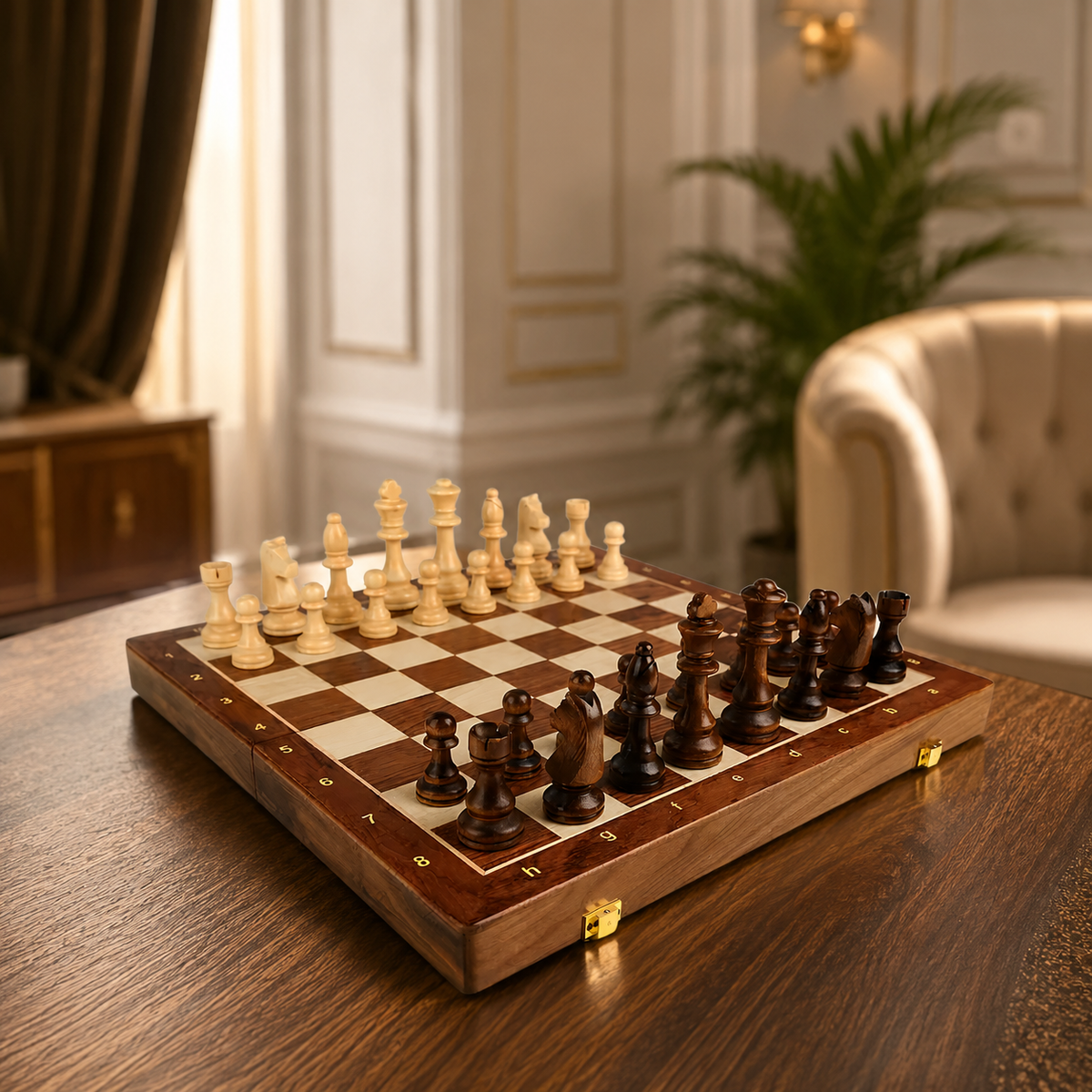 Jeu d'échecs en bois pliable