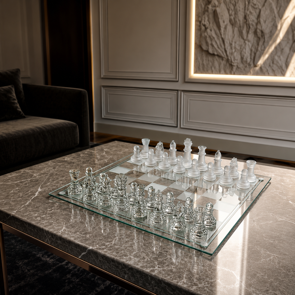 Jeu d'échecs en verre