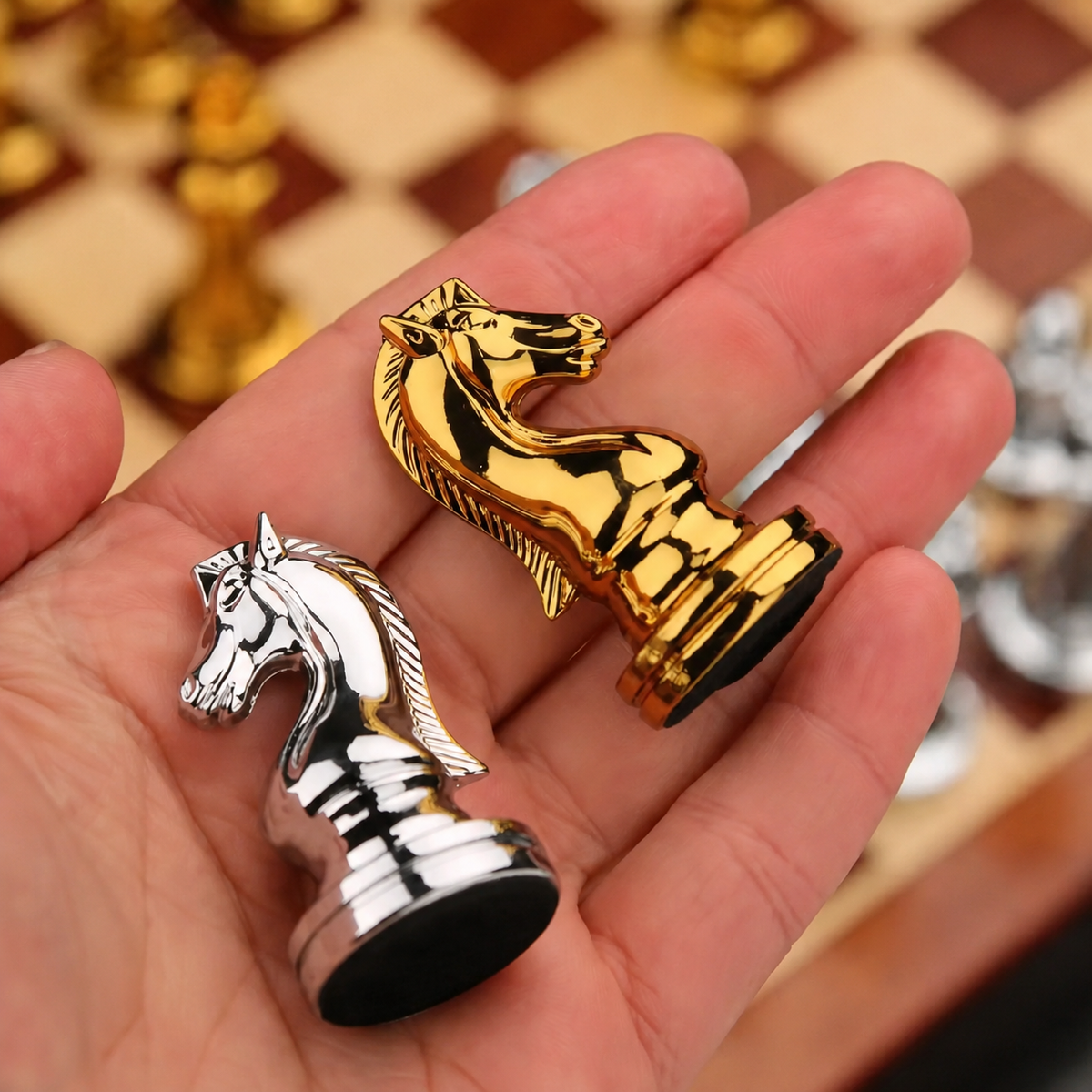 Jeu d'échecs en bois avec pièces en zinc