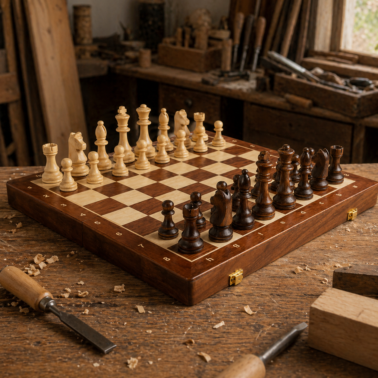 Jeu d'échecs en bois avec notation alphanumérique Image