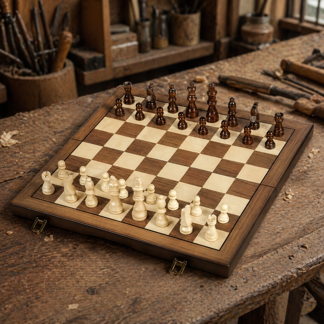 Jeu d'échecs en bois fermoirs métalliques Image